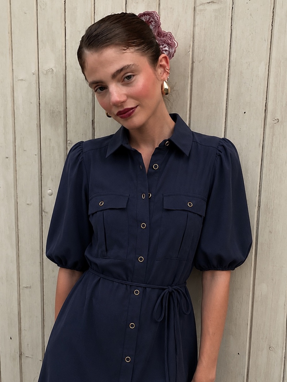 Ever New Denim Buttoned Down Ashley Midi Dress Navy 12 Costal Preppy Old Money